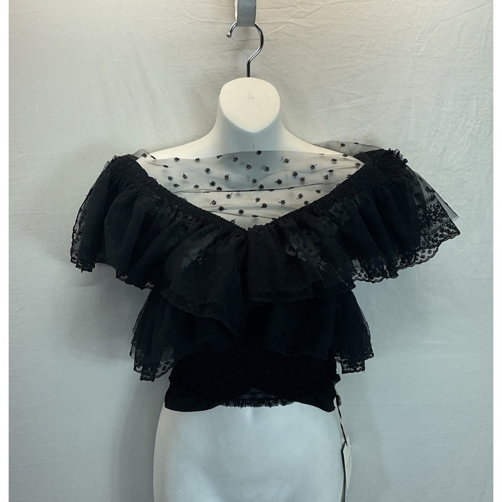 New Philosophy Di Lorenzo Serafini Womens off shoulder lace black smocked Size 0